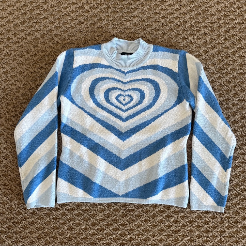 Cider Striped Heart Sweater in Blue and White